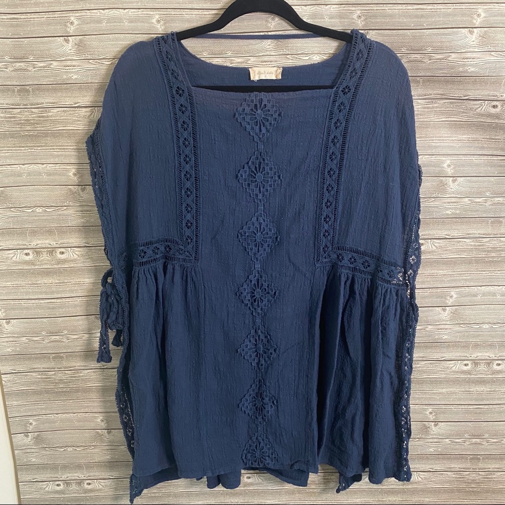 Altar’d State Blue Crochet Open Slit Side Tie Top